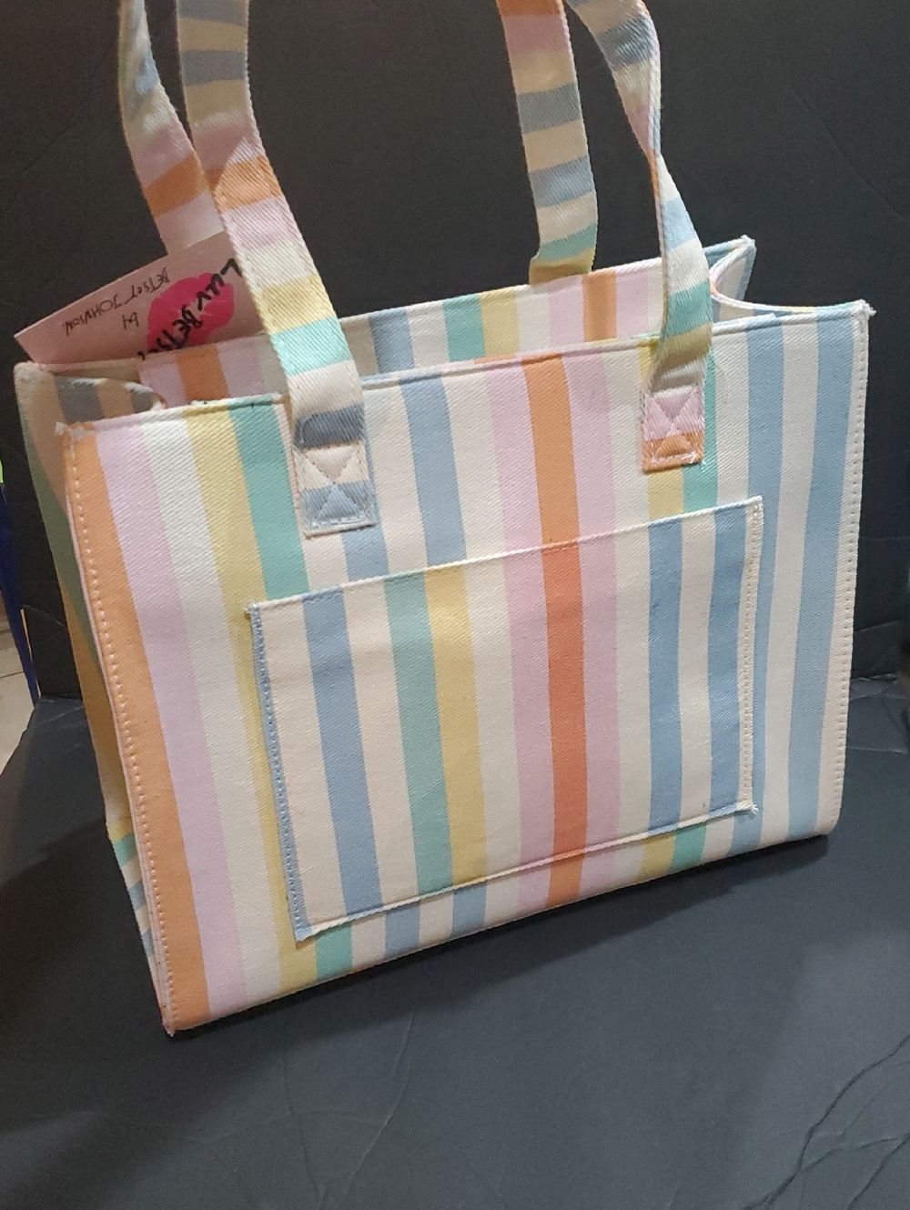 Betsey Johnson LBEMME cotton candy pastel stripe colorful structured woven tote - Picture 6 of 11